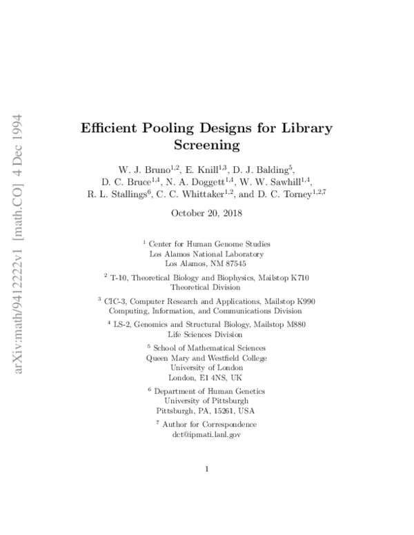 (PDF) Efficient pooling designs for library screening