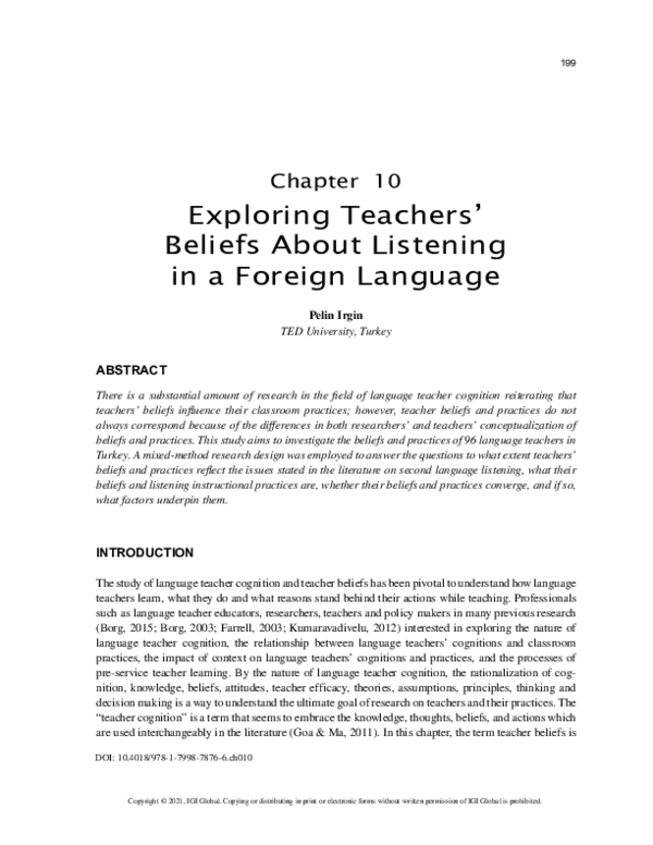 (PDF) Exploring Teachers' Beliefs About Listening in a Foreign Language