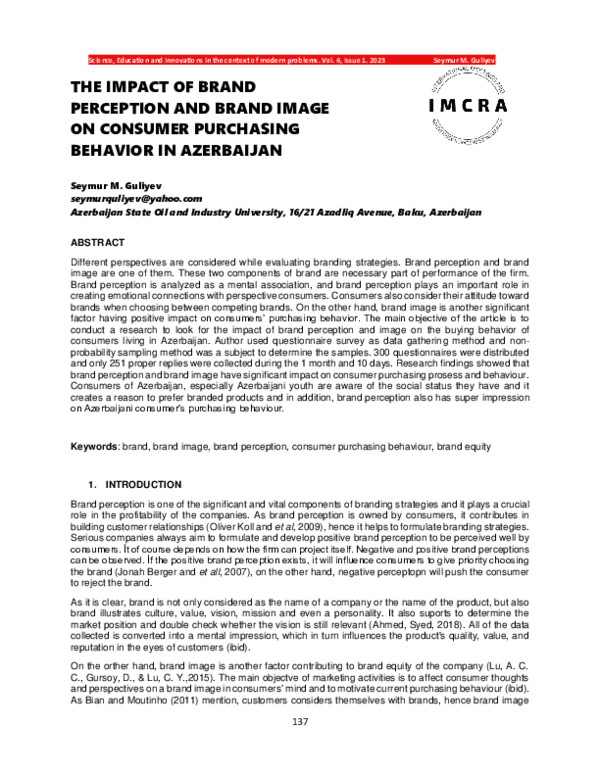 (PDF) THE IMPACT OF BRAND PERCEPTION AND BRAND IMAGE ON CONSUMER ...