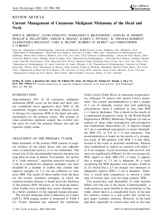 (PDF) Current Management of Cutaneous Malignant Melanoma of the Head ...