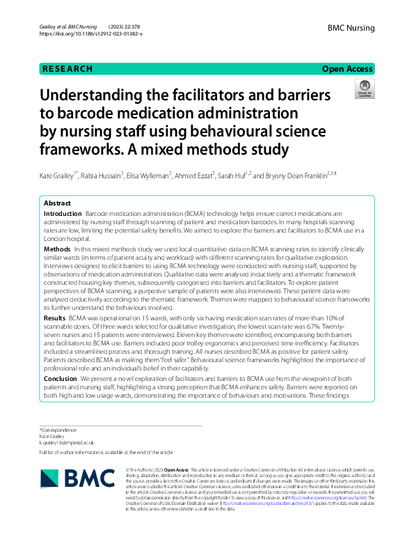 (PDF) Understanding the facilitators and barriers to barcode medication ...