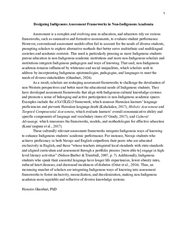 (PDF) Designing Indigenous Assessment Frameworks in Non-Indigenous Academia