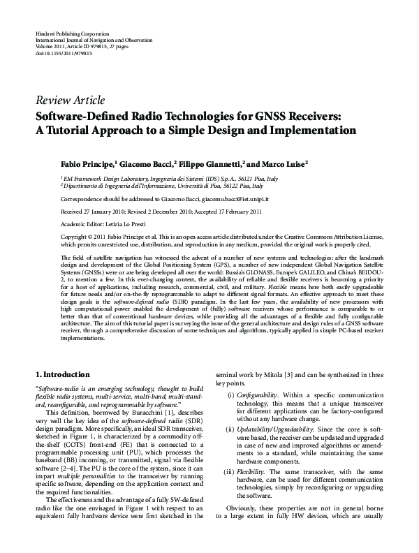 (PDF) Software-Defined Radio Technologies for GNSS Receivers: A ...