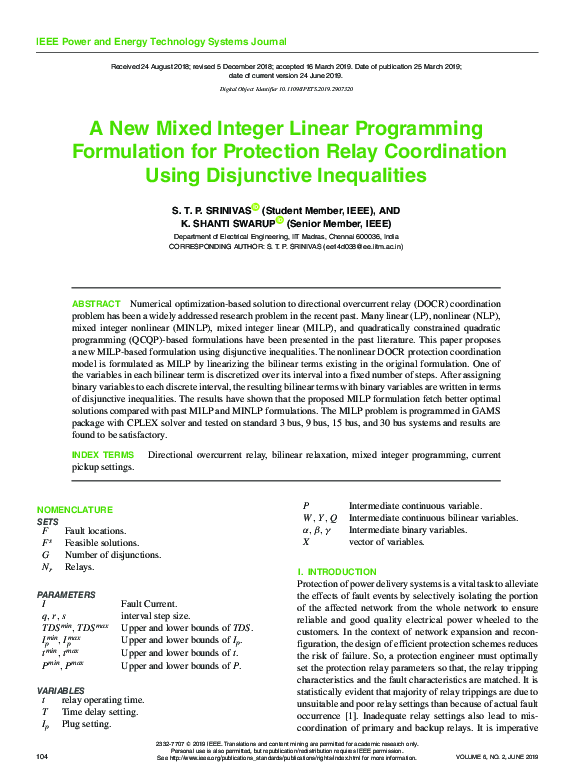 (PDF) A New Mixed Integer Linear Programming Formulation for Protection ...