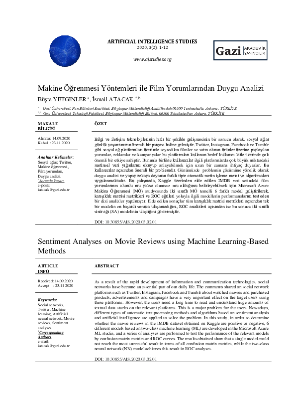 (PDF) Sentiment Analyses on Movie Reviews using Machine Learning-Based ...