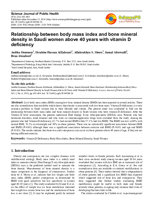 (PDF) Relationship between Body Mass Index and Bone Mineral Density in ...