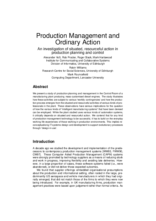 (PDF) Production Management and Ordinary Action An investigation of ...