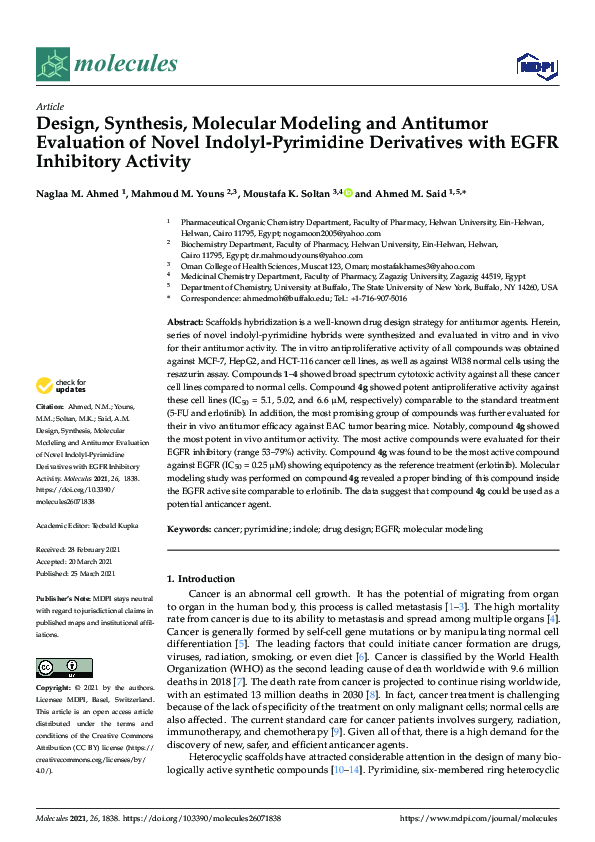 (PDF) Design, Synthesis, Molecular Modeling and Antitumor Evaluation of ...