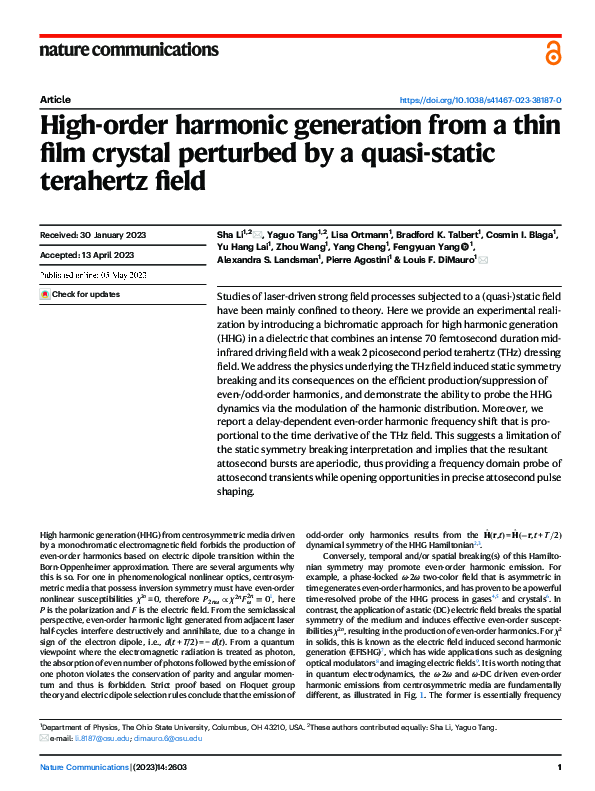 (PDF) High-order harmonic generation from a thin film crystal perturbed ...