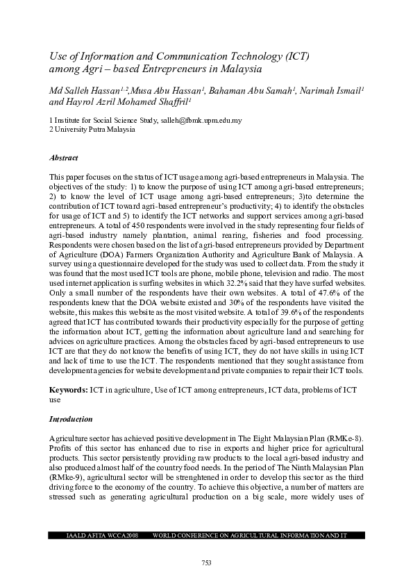 (PDF) Use of Information and Communication Technology (ICT) among agri ...