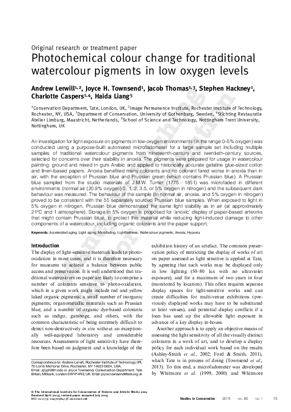 (PDF) Photochemical colour change for traditional watercolour pigments ...