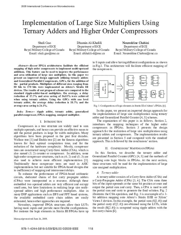 (PDF) Implementation of large size multipliers using ternary adders and ...