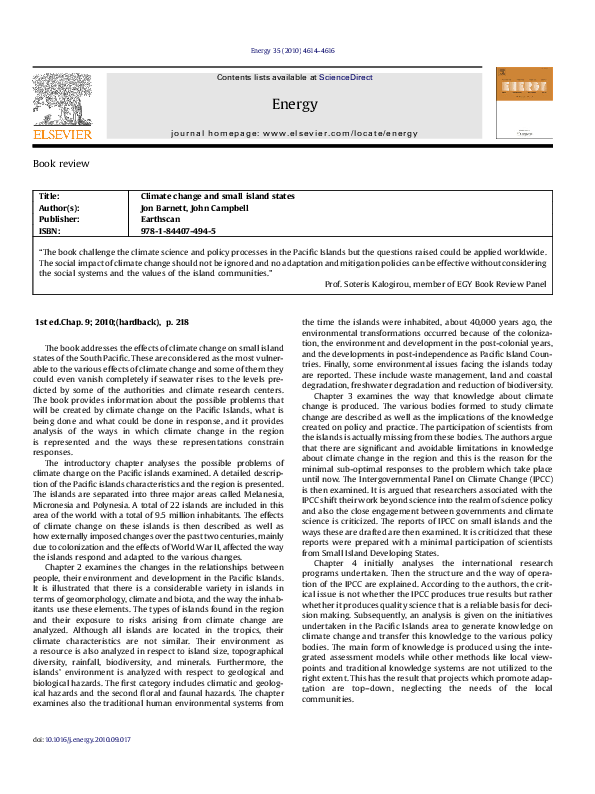 (PDF) Climate change and small island states