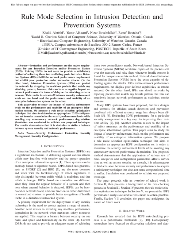 (PDF) Rule Mode Selection in Intrusion Detection and Prevention Systems