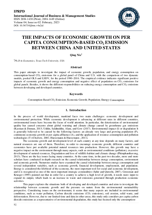 (PDF) The Impacts of Economic Growth on Per Capita Consumption-Based ...