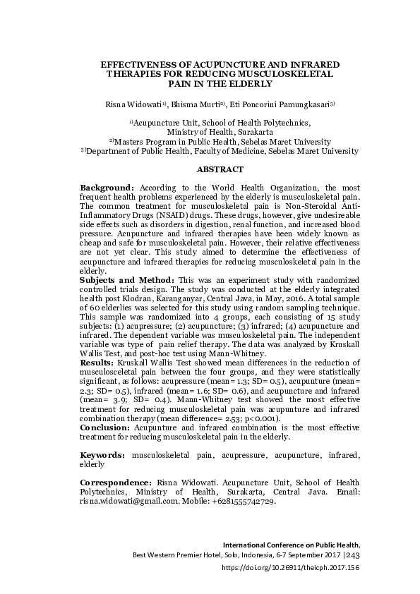 (PDF) Effectiveness of Acupuncture and Infrared Therapies for Reducing ...