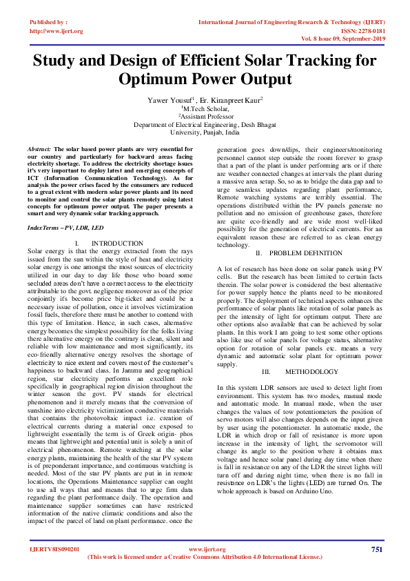 (PDF) Study and Design of Efficient Solar Tracking for Optimum Power Output