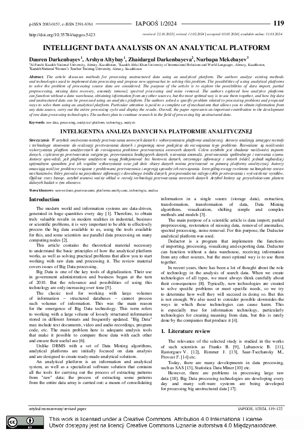 (PDF) Intelligent Data Analysis on an Analytical Platform