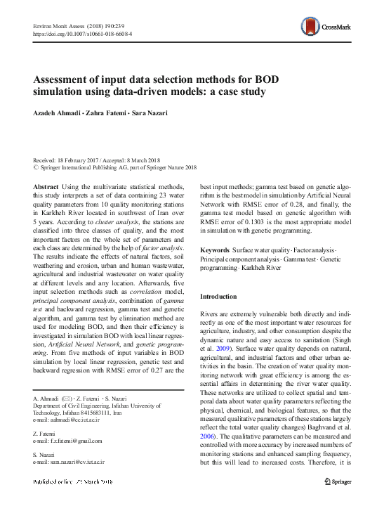 (PDF) Assessment of input data selection methods for BOD simulation ...