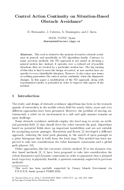(PDF) Control Action Continuity on Situation-Based Obstacle Avoidance