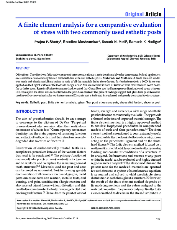 (PDF) A finite element analysis for a comparative evaluation of stress ...