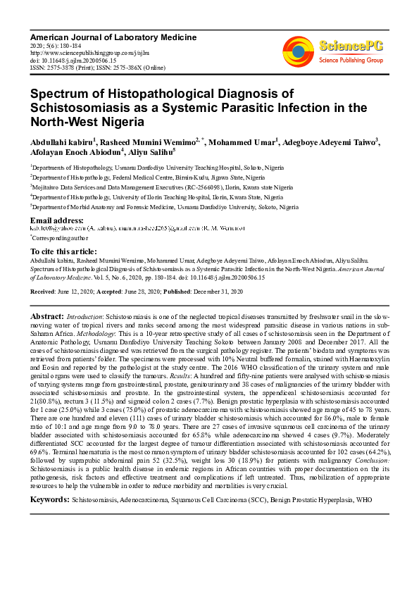 (PDF) Spectrum of Histopathological Diagnosis of Schistosomiasis as a ...