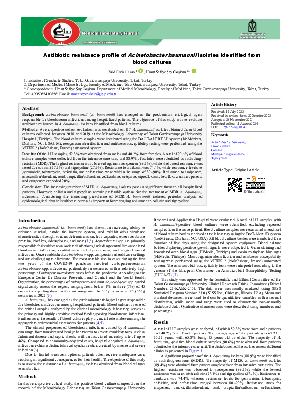 (PDF) Antibiotic resistance profile of Acinetobacter baumannii isolates ...
