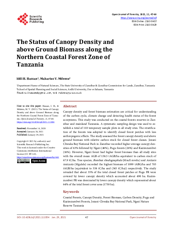 (PDF) The Status of Canopy Density and above Ground Biomass along the ...