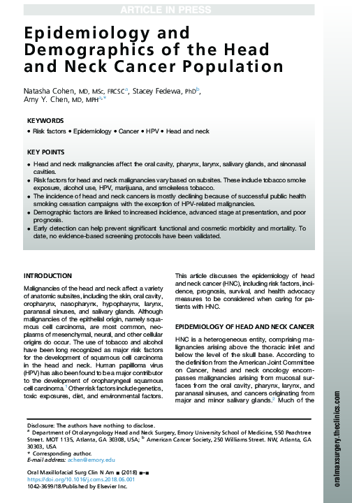 (PDF) Epidemiology and Demographics of the Head and Neck Cancer Population