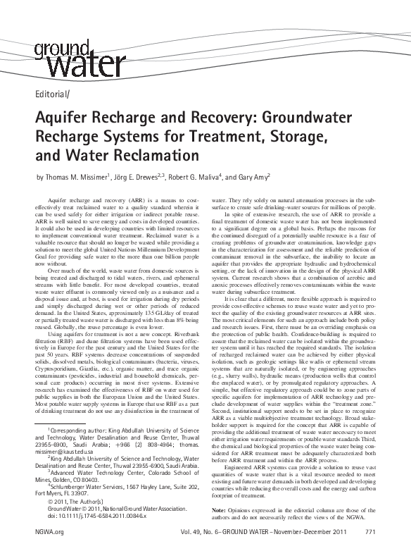 (PDF) Aquifer Recharge and Recovery: Groundwater Recharge Systems for ...