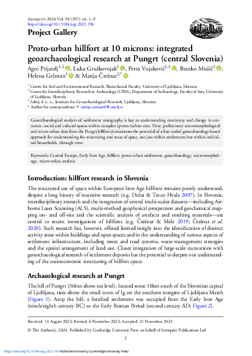 (PDF) Proto-urban hillfort at 10 microns: integrated geoarchaeological ...