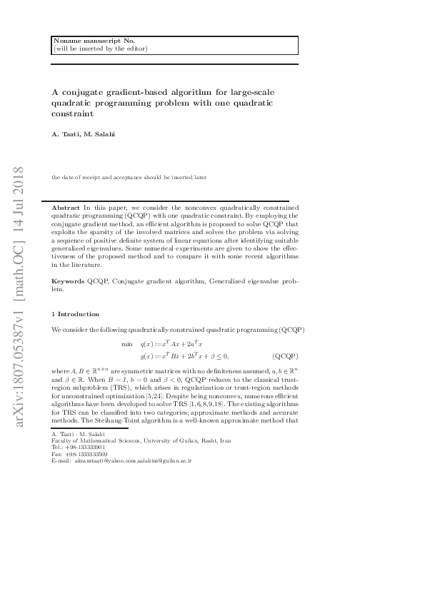 (PDF) A conjugate gradient-based algorithm for large-scale quadratic ...