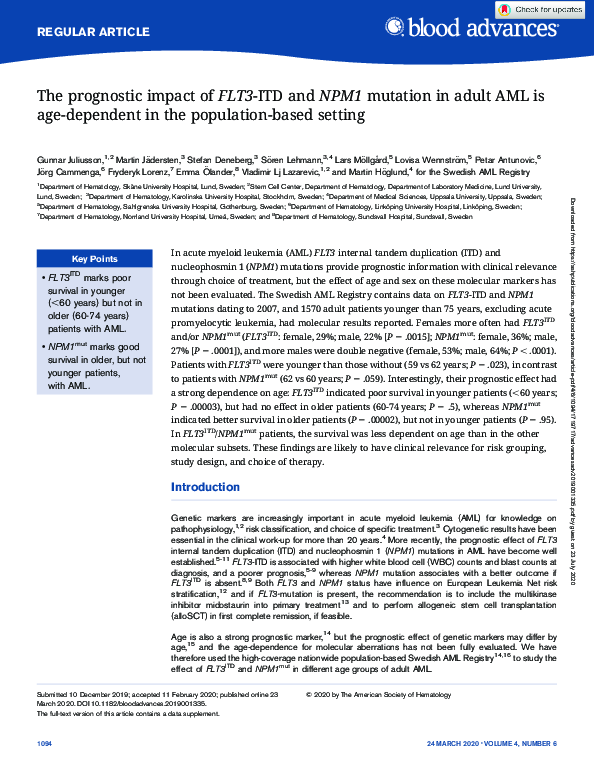 (PDF) The prognostic impact of FLT3-ITD and NPM1 mutation in adult AML ...