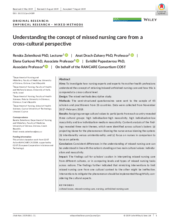 (PDF) Understanding the concept of missed nursing care from a cross ...