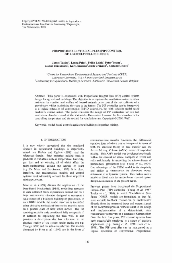 (PDF) Proportional-Integral-Plus (PIP) Control of Agricultural Buildings