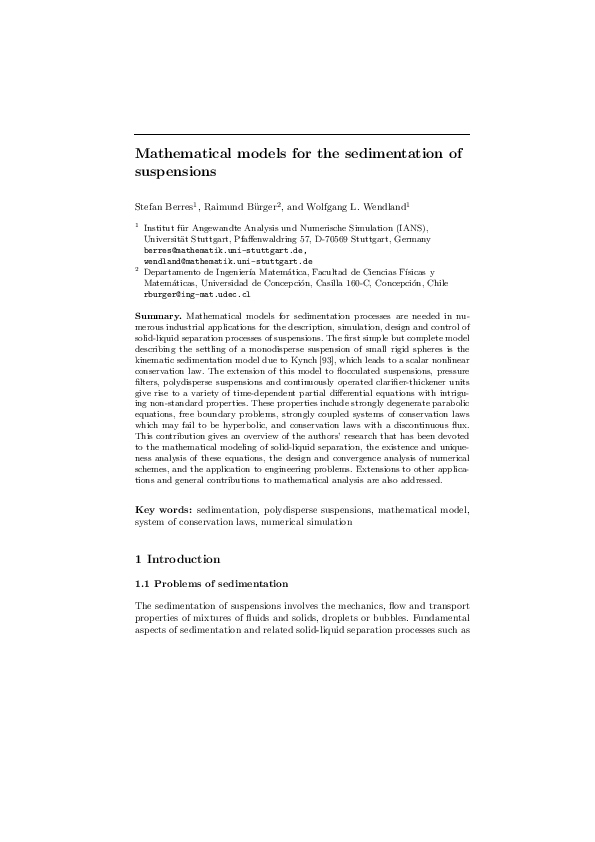(PDF) Mathematical models for the sedimentation of suspensions