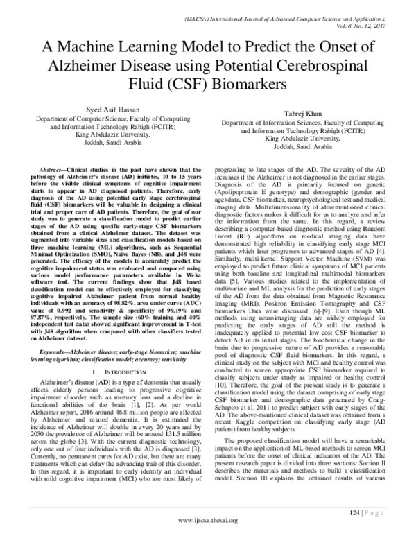 (PDF) A Machine Learning Model to Predict the Onset of Alzheimer ...