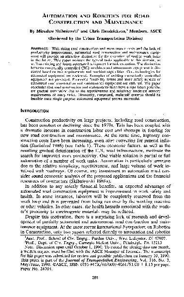(PDF) Automation and Robotics for Road Construction and Maintenance