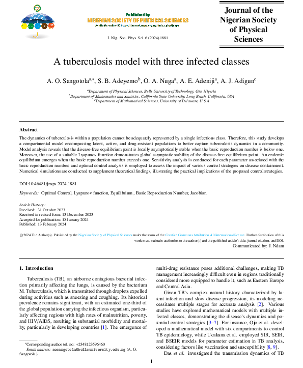 (PDF) A tuberculosis model with three infected classes