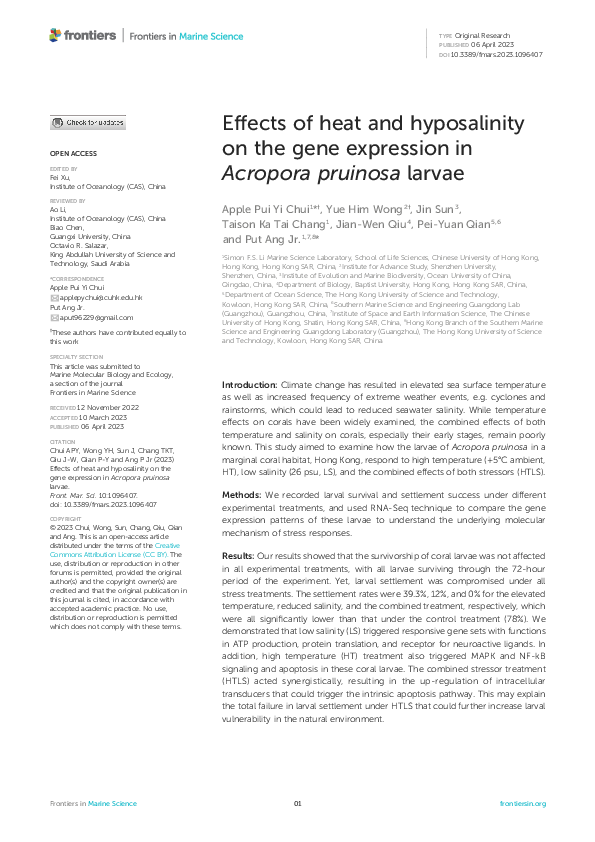 (PDF) Effects of heat and hyposalinity on the gene expression in ...