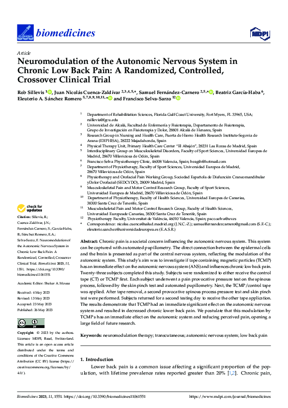 (PDF) Neuromodulation of the Autonomic Nervous System in Chronic Low ...