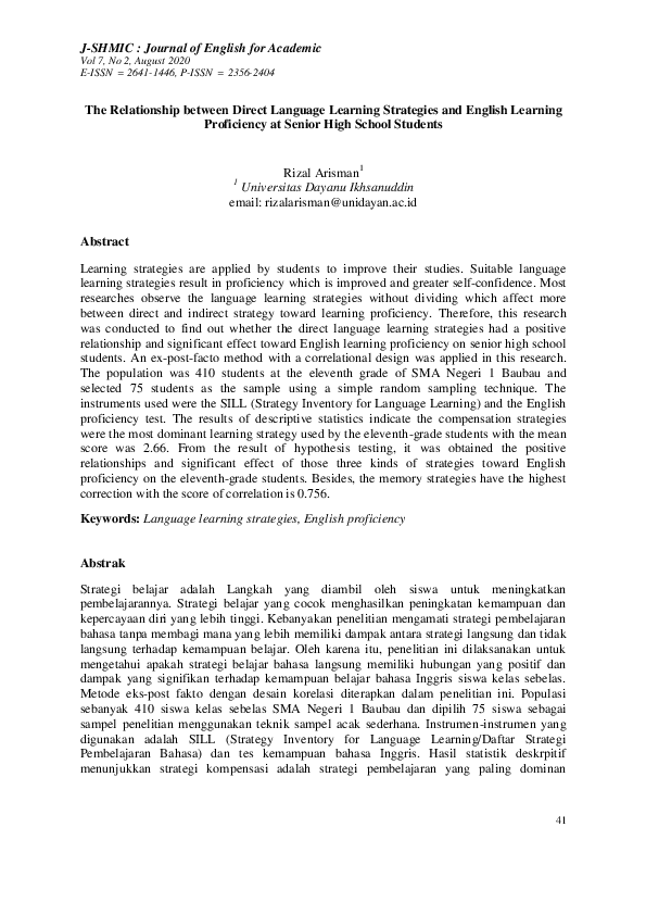 (PDF) The Relationship between Direct Language Learning Strategies and ...