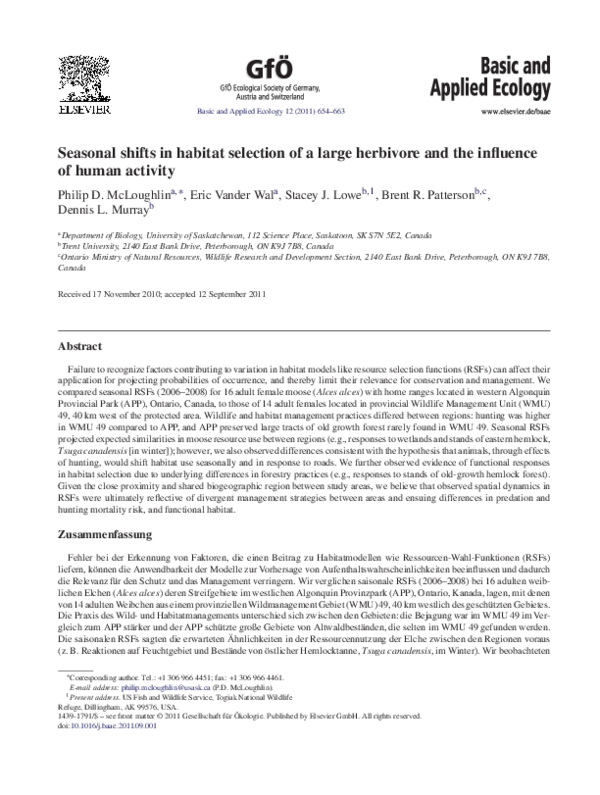 (PDF) Seasonal shifts in habitat selection of a large herbivore and the ...