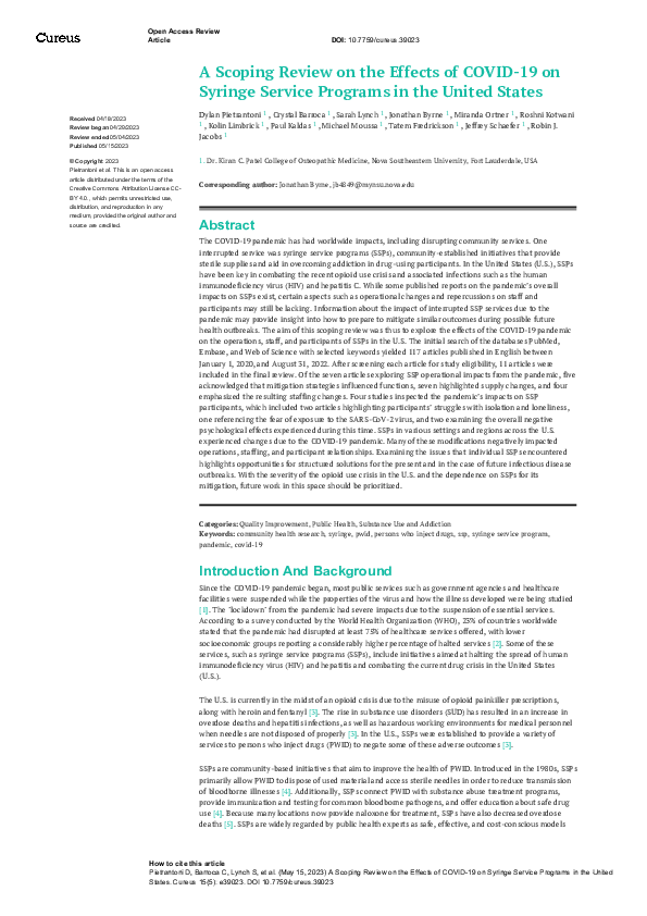 (PDF) A Scoping Review on the Effects of COVID-19 on Syringe Service ...