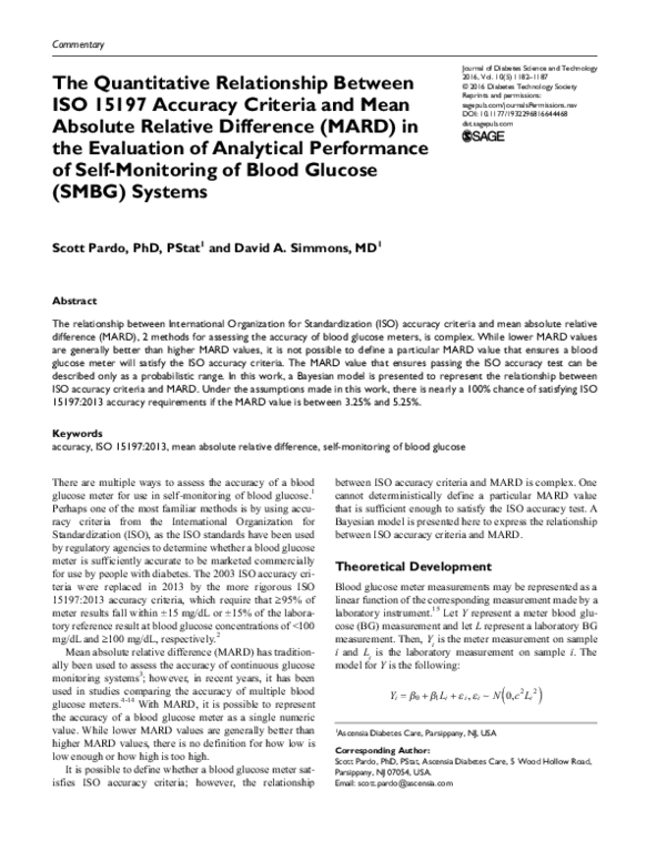 (PDF) The Quantitative Relationship Between ISO 15197 Accuracy Criteria ...