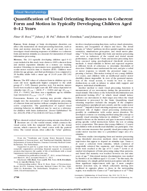 (PDF) Quantification of Visual Orienting Responses to Coherent Form and ...