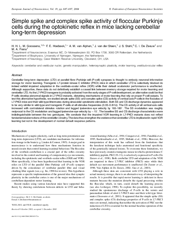 (PDF) Simple spike and complex spike activity of floccular Purkinje ...