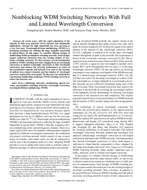 (PDF) Nonblocking WDM switching networks with full and limited ...