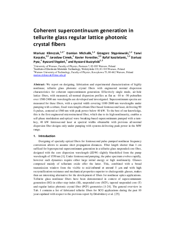 (PDF) Coherent supercontinuum generation in tellurite glass regular ...
