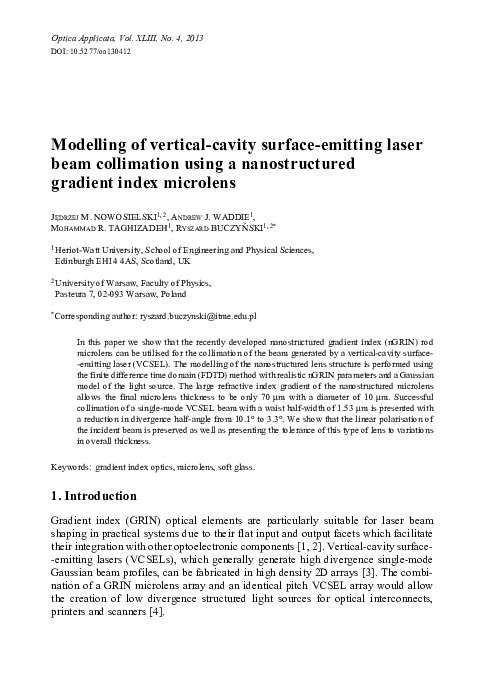 (PDF) Modelling of vertical-cavity surface-emitting laser beam ...
